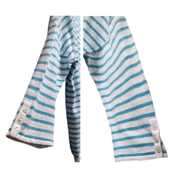 J. Jill Lightweight Turquoise White Stripe Linen Cotton Blend Knit Top Sz Large - Picture 2 of 5